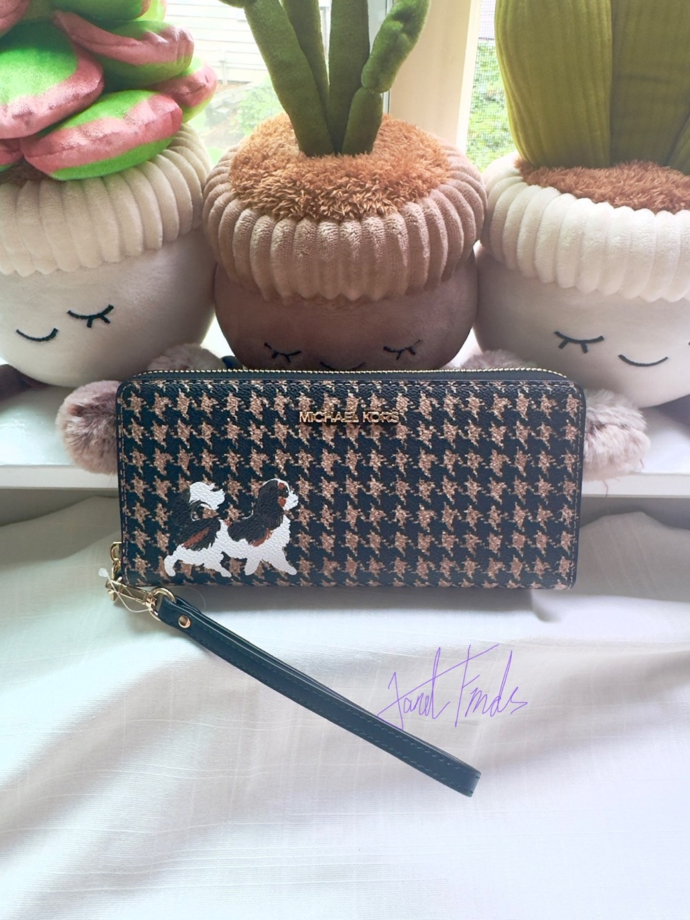 NWT 🐾 Michael Kors Jet Set Travel Houndstooth Print Continental Wristlet